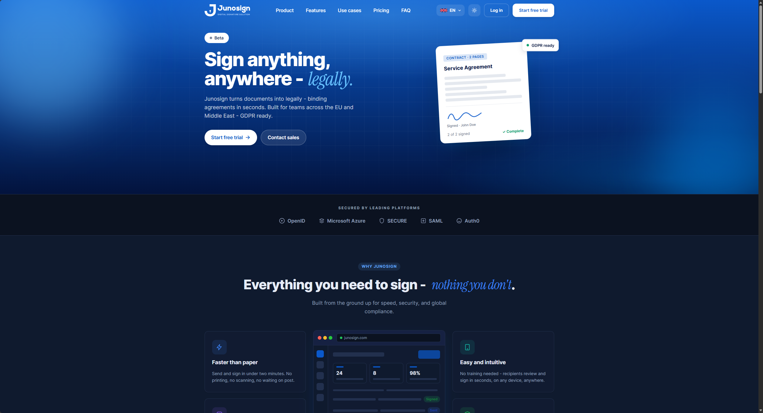 JunoSign landing page
